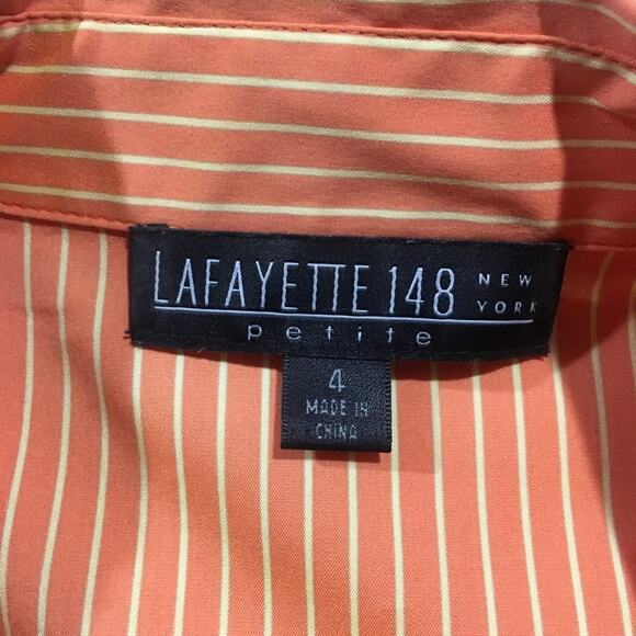 Lafayette 148 New York Blouse sz 4 petite hidden buttons Button down top tie - Picture 7 of 8